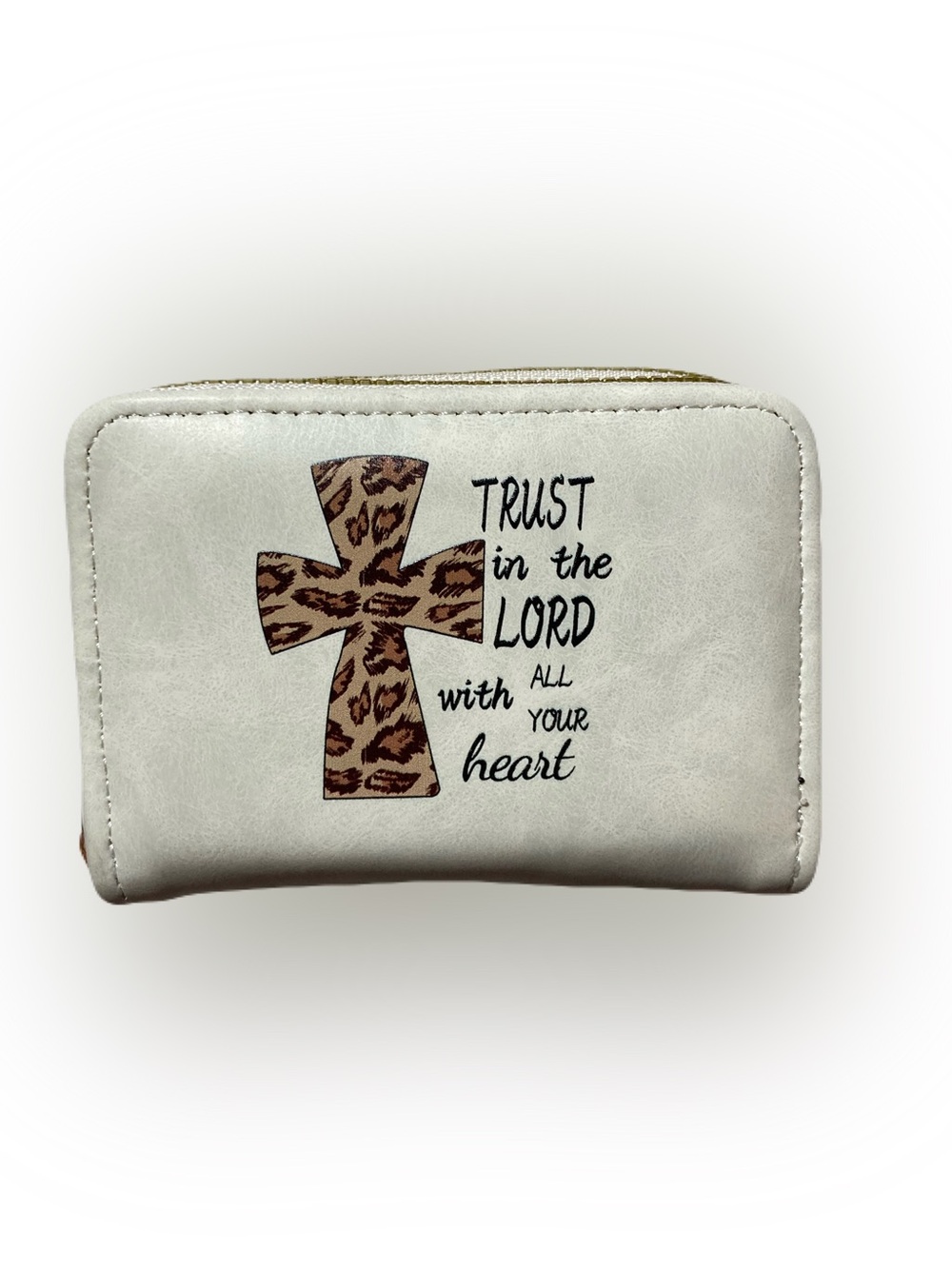 Faith-Based Leopard Print Cross Faux Leather Double-Zipper Wallet & Card Holder